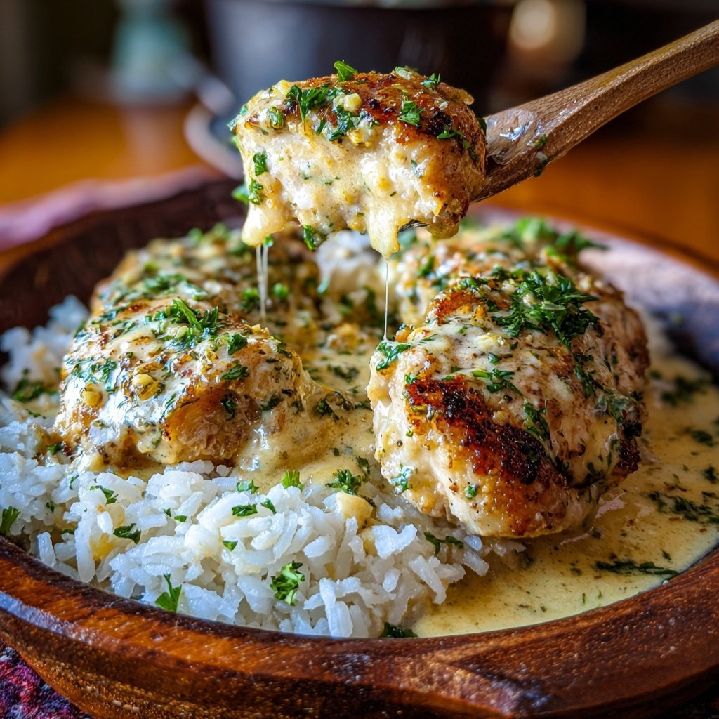Creamy Garlic Chicken With Rice